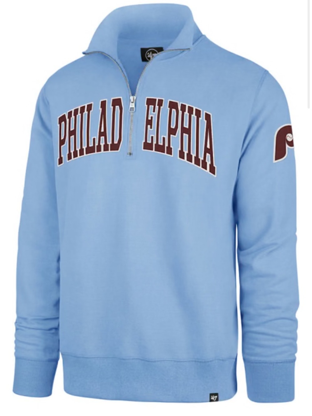47 PHILADELPHIA PHILLIES MENS LIGHT BLUE STRIKER LONG SLEEVE QUARTER ZIP